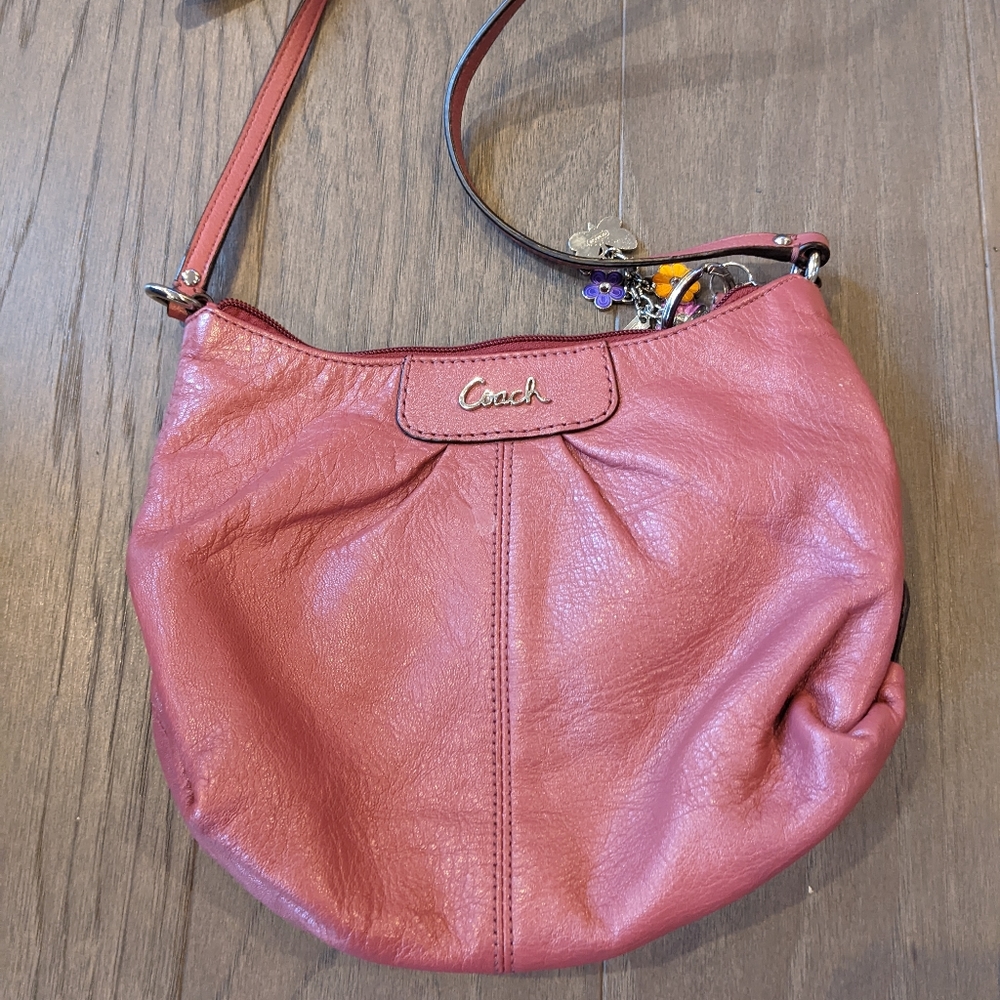 Coach pink shoulder bag with keychain